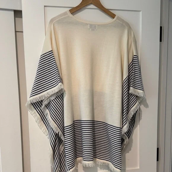 Vineyard Vines Cream and Navy Striped Poncho - Picture 2 of 4